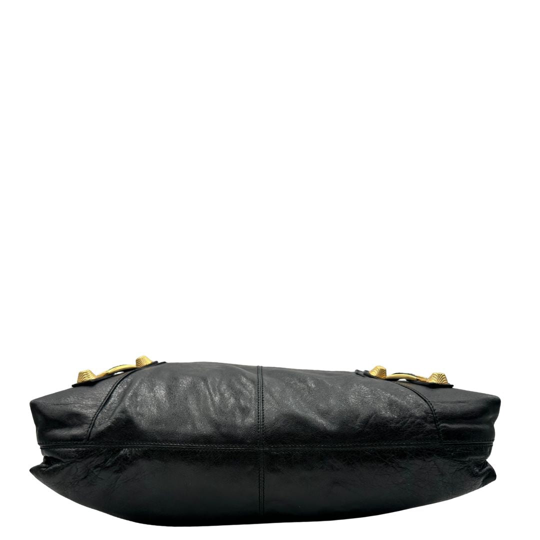 Borsa Balenciaga in pelle Arena nera con hardware dorato e doppi manici stondati, di lusso, originale, ottime condizioni, usata.
