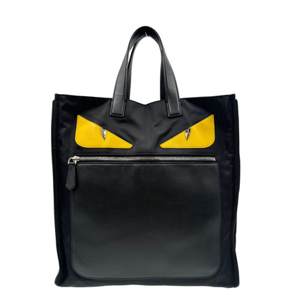front Borsa Fendi Monster in nylon e pelle nera con iconico motivo Monster