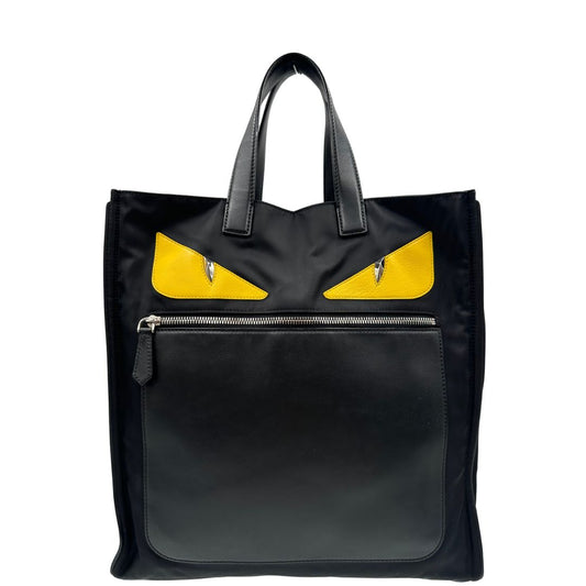front Borsa Fendi Monster in nylon e pelle nera con iconico motivo Monster