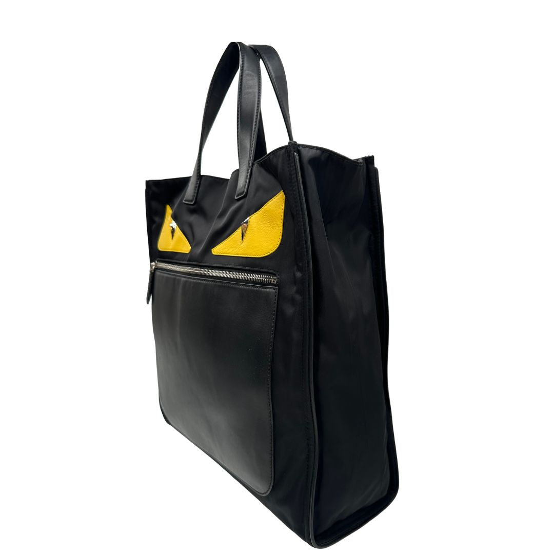 Borsa Fendi Monster in nylon e pelle nera con iconico motivo Monster