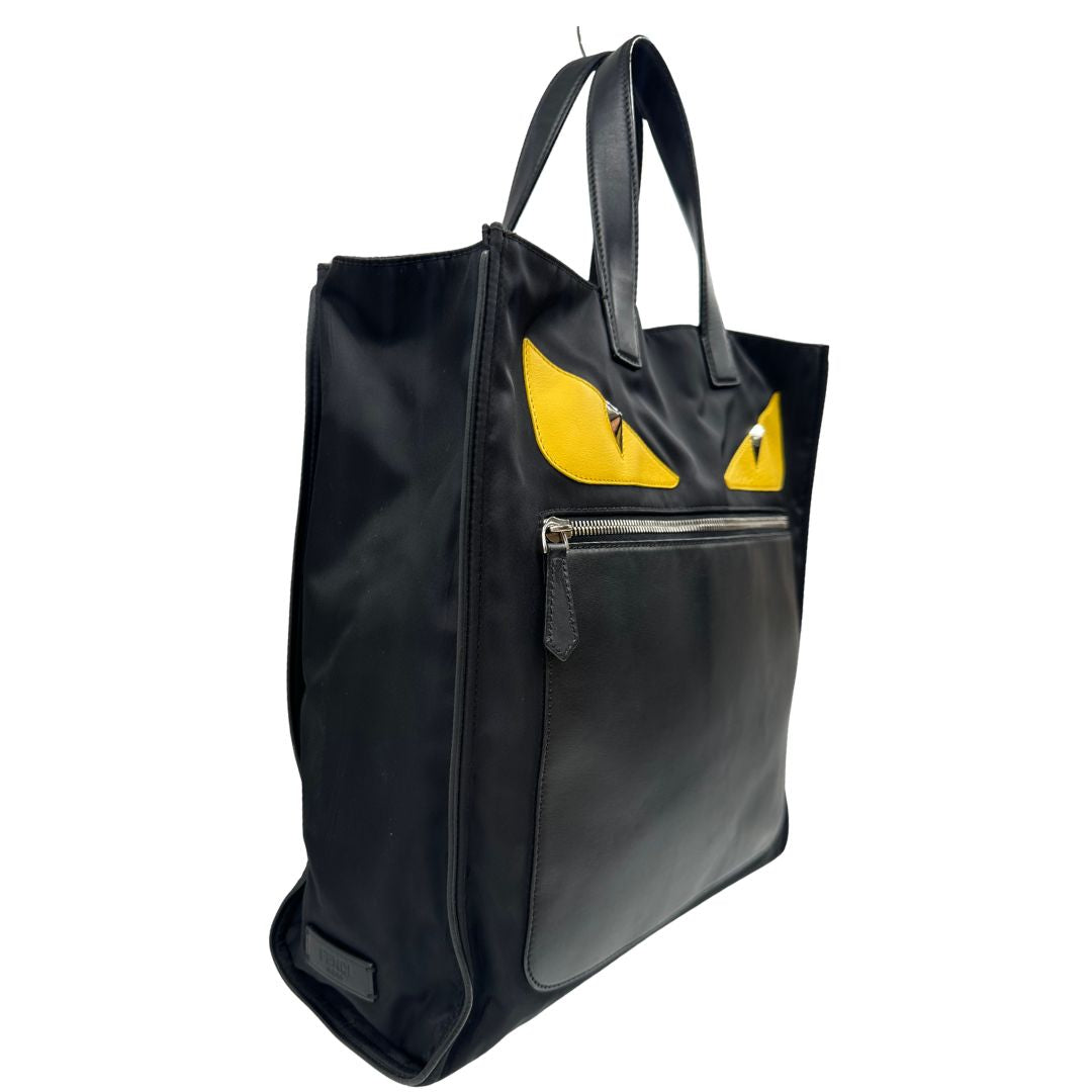 Borsa Fendi Monster in nylon e pelle nera con iconico motivo Monster