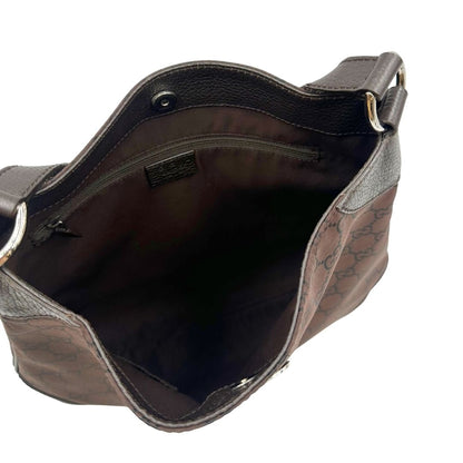 interno Borsa Gucci in tessuto GG marrone con finiture in pelle tono su tono, di lusso, originale, ottime condizioni 