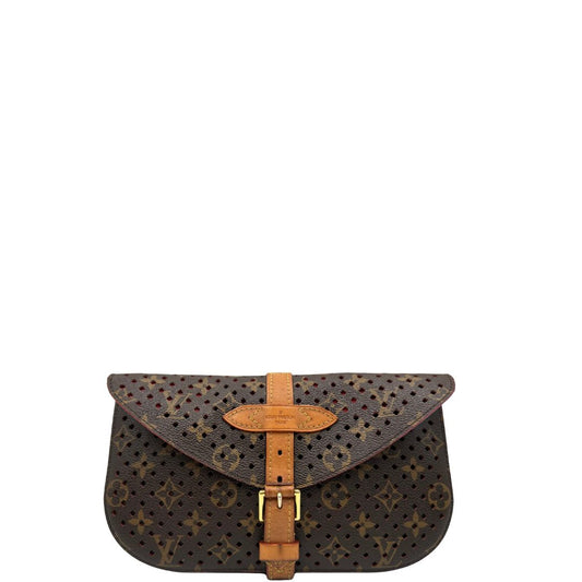 front Louis Vuitton pochette Saumur Flore in canvas monogram traforato e finiture in vacchetta naturale, di lusso, originale, ottime condizioni. 
