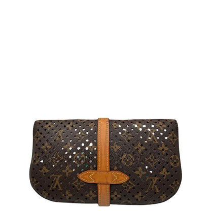 retro Louis Vuitton pochette Saumur Flore in canvas monogram traforato e finiture in vacchetta naturale, di lusso, originale, ottime condizioni. 