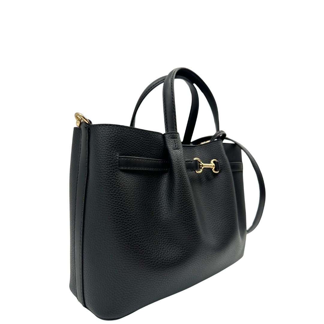 lato Tote Carson M.K. in pelle nera e hardware dorato, di lusso, originale, ottime condizioni, usata. 