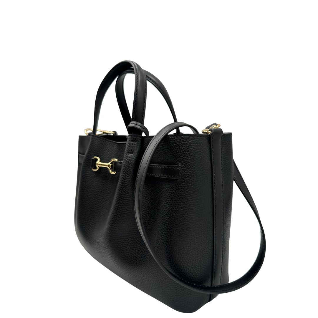lato Tote Carson M.K. in pelle nera e hardware dorato, di lusso, originale, ottime condizioni, usata. 