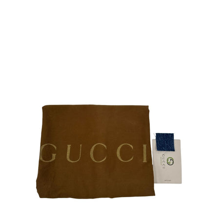 Borsa Gucci in tessuto blu denim e finiture in pelle a contrasto marrone; indossabile a spalla