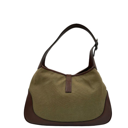 Borsa Gucci in tessuto e finiture in pelle marroni con hardware effetto renio, indossabile a spalla, di lusso, originale, ottime condizioni, usata.