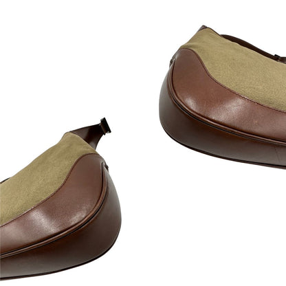 Borsa Gucci in tessuto e finiture in pelle marroni con hardware effetto renio, indossabile a spalla, di lusso, originale, ottime condizioni, usata.