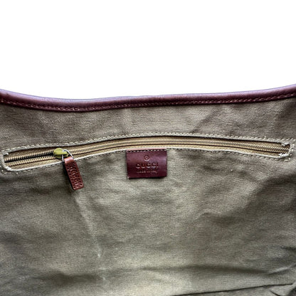 Borsa Gucci in tessuto e finiture in pelle marroni con hardware effetto renio, indossabile a spalla, di lusso, originale, ottime condizioni, usata.