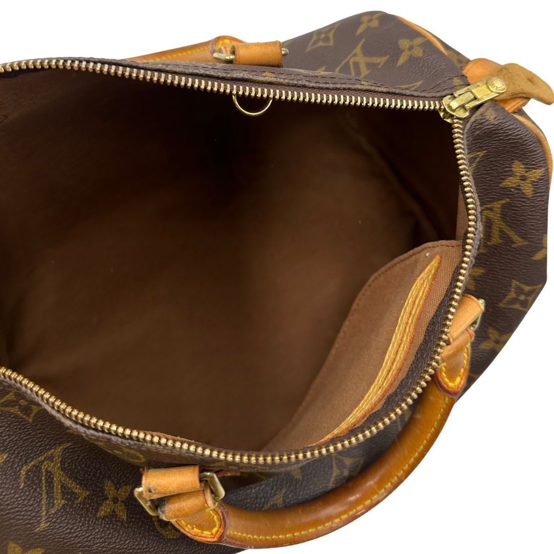 interno Bauletto Speedy 30 LV in canvas marrone monogram, di lusso, originale, ottime condizioni, usata.