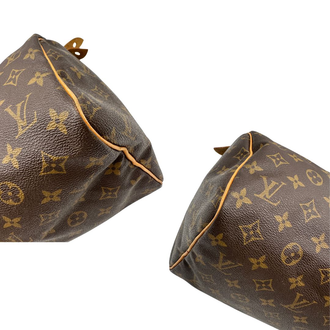 angoli Bauletto Speedy 30 LV in canvas marrone monogram, di lusso, originale, ottime condizioni, usata. 