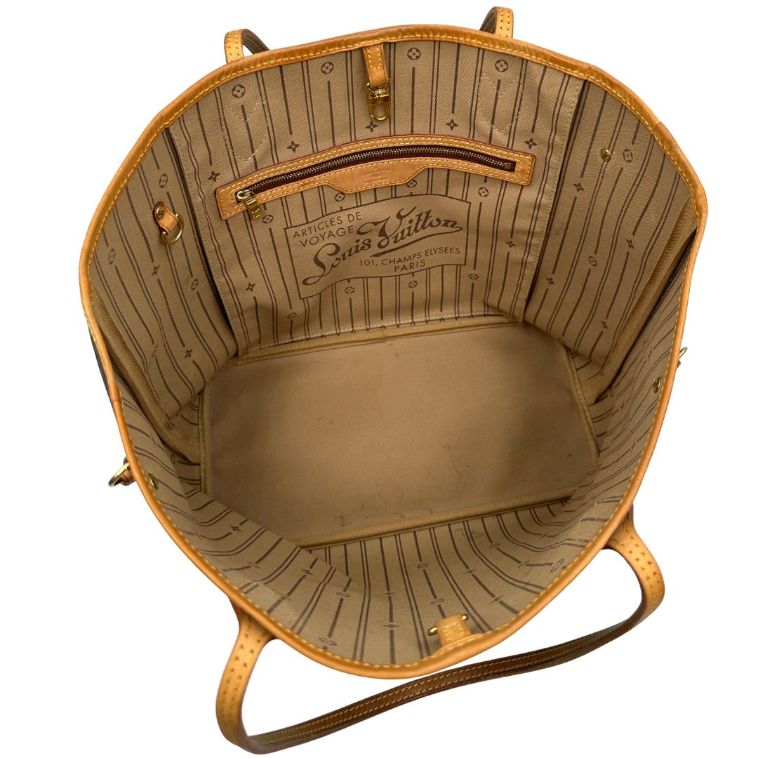 interno Louis Vuitton Neverfull nella versione MM in canvas monogram, di lusso, originale, ottime condizioni.
