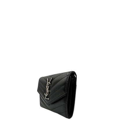 Portafoglio Saint Laurent, modello Cassandre in pelle nera con logo sul front argentato, di lusso, originale, eccellenti condizioni.
