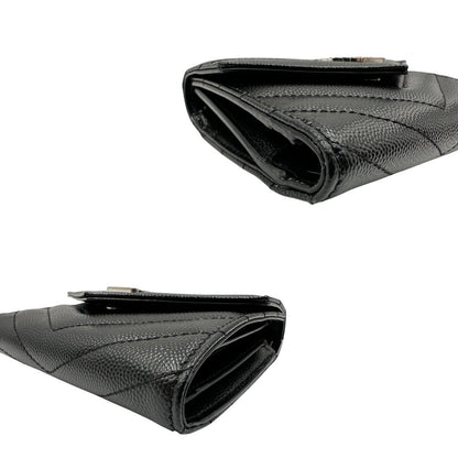 Portafoglio Saint Laurent, modello Cassandre in pelle nera con logo sul front argentato, di lusso, originale, eccellenti condizioni.