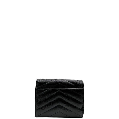 Portafoglio Saint Laurent, modello Cassandre in pelle nera con logo sul front argentato, di lusso, originale, eccellenti condizioni.