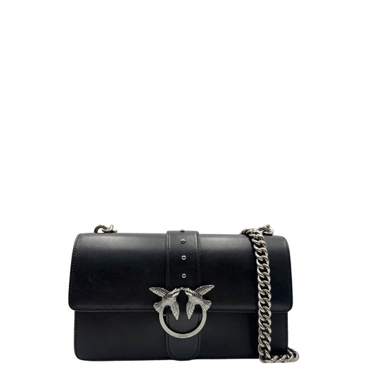 front Borsa Pinko in pelle nera e hardware argentato, di lusso, originale, ottime condizioni. 
