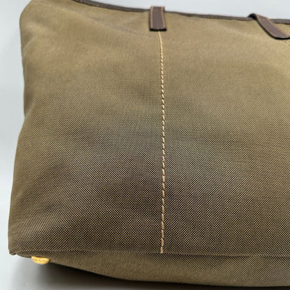  Borsa Prada in tessuto Jacquard munita di doppi manici in pelle marrone, di lusso, originale, ottime condizioni, usata.