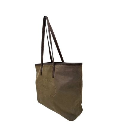 Borsa Prada in tessuto Jacquard munita di doppi manici in pelle marrone, di lusso, originale, ottime condizioni, usata.
