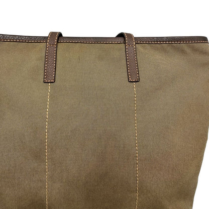  Borsa Prada in tessuto Jacquard munita di doppi manici in pelle marrone, di lusso, originale, ottime condizioni, usata.