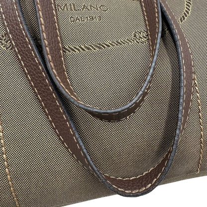  Borsa Prada in tessuto Jacquard munita di doppi manici in pelle marrone, di lusso, originale, ottime condizioni, usata.