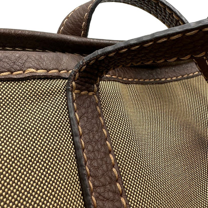  Borsa Prada in tessuto Jacquard munita di doppi manici in pelle marrone, di lusso, originale, ottime condizioni, usata.