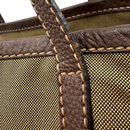  Borsa Prada in tessuto Jacquard munita di doppi manici in pelle marrone, di lusso, originale, ottime condizioni, usata.