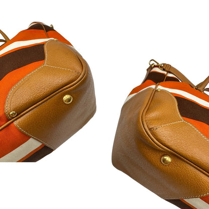 angoli  Borsa Prada in canapa multicolore con finiture in pelle color cammello, di lusso, originale, ottime condizioni. 