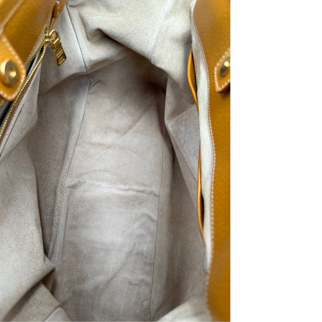 interno  Borsa Prada in canapa multicolore con finiture in pelle color cammello, di lusso, originale, ottime condizioni. 