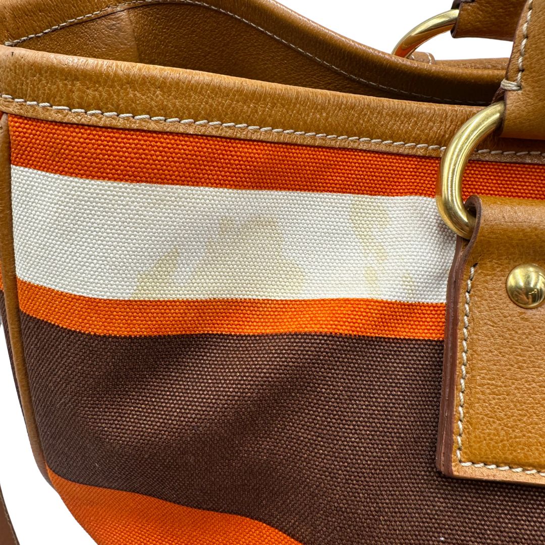  Borsa Prada in canapa multicolore con finiture in pelle color cammello, di lusso, originale, ottime condizioni.