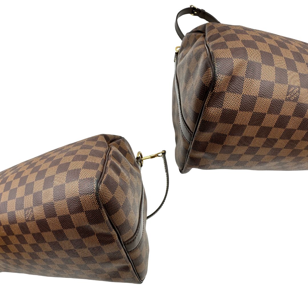 interno  Bauletto Speedy 35 LV Bandoulière in canvas Damier Ébène marrone, di lusso, originale, ottime condizioni, usato. 
