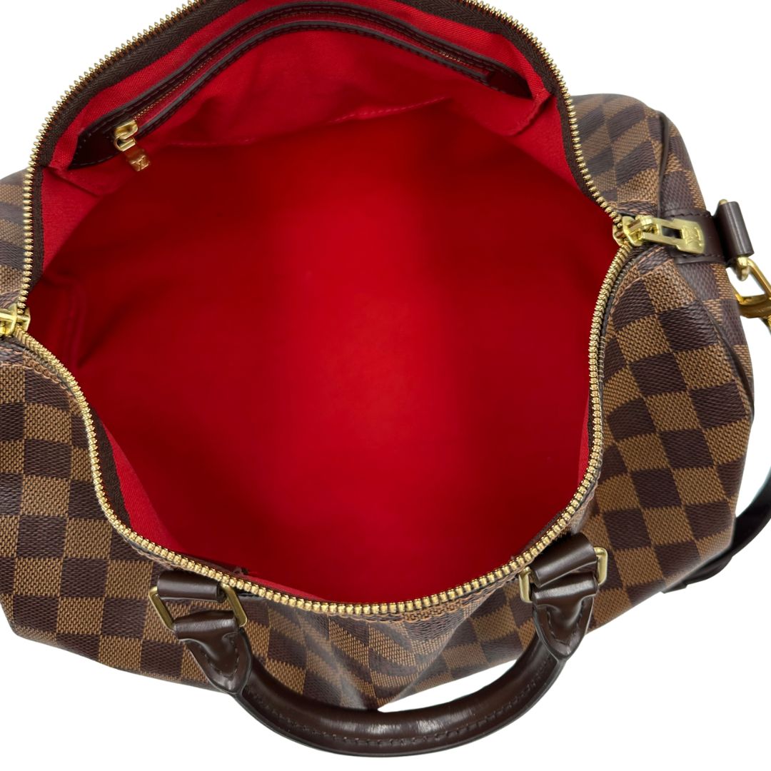 interno  Bauletto Speedy 35 LV Bandoulière in canvas Damier Ébène marrone, di lusso, originale, ottime condizioni, usato. 