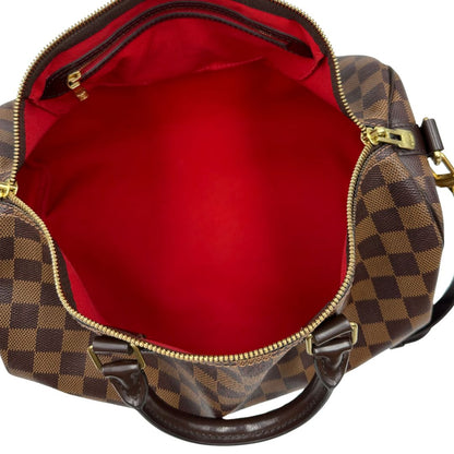 interno  Bauletto Speedy 35 LV Bandoulière in canvas Damier Ébène marrone, di lusso, originale, ottime condizioni, usato. 