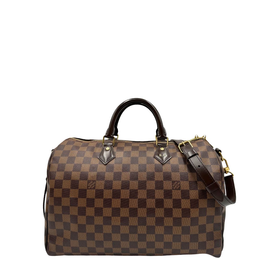 front  Bauletto Speedy 35 LV Bandoulière in canvas Damier Ébène marrone, di lusso, originale, ottime condizioni, usato. 