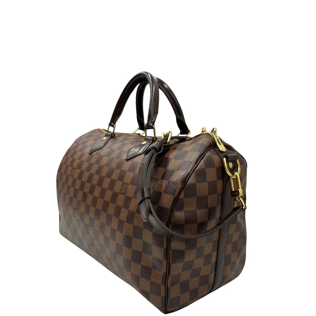 lato  Bauletto Speedy 35 LV Bandoulière in canvas Damier Ébène marrone, di lusso, originale, ottime condizioni, usato.