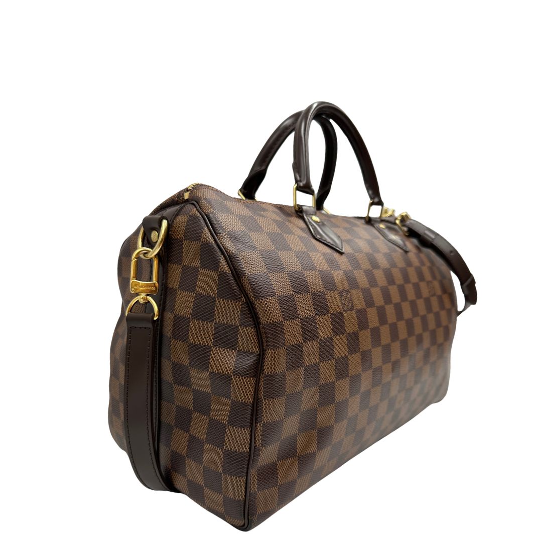 lato  Bauletto Speedy 35 LV Bandoulière in canvas Damier Ébène marrone, di lusso, originale, ottime condizioni, usato. 