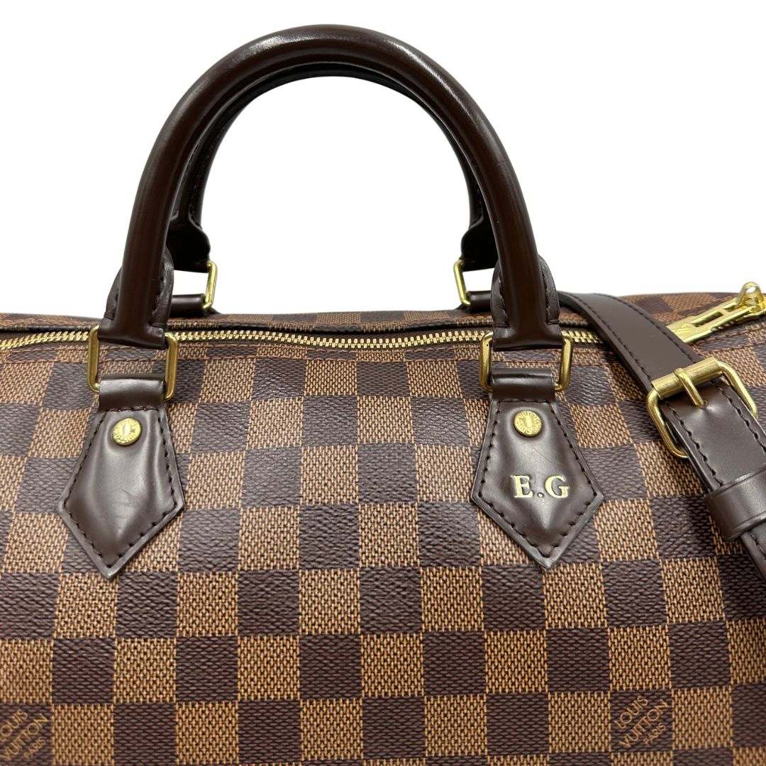 manici  Bauletto Speedy 35 LV Bandoulière in canvas Damier Ébène marrone, di lusso, originale, ottime condizioni, usato. 