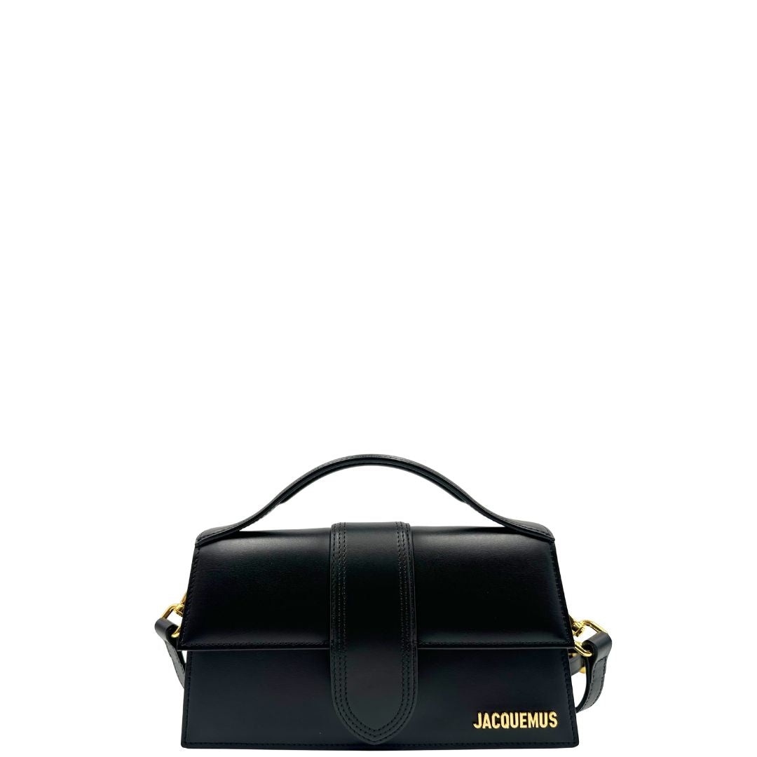 front   Borsa Jacquemus nella versione Le Grand Bambino in pelle nera, di lusso, originale, eccellenti condizioni.