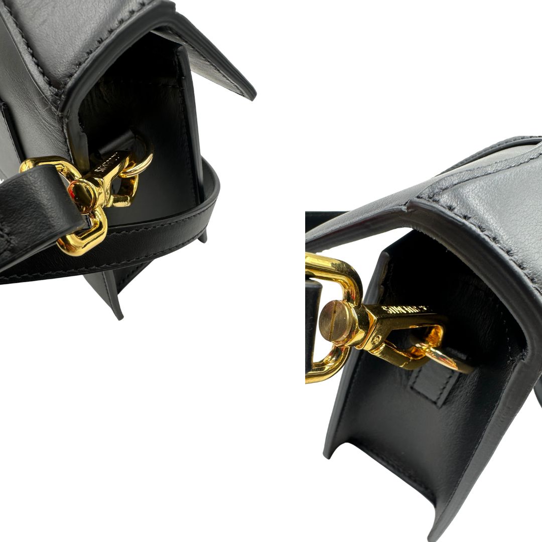 Moschettoni Borsa Jacquemus in pelle nera con hardware dorato, indossabile a mano o a tracolla, di lusso, originale, ottime condizioni, usata.