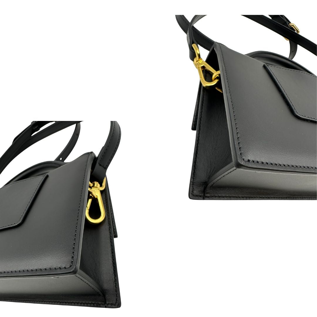 angoli borsa Jacquemus nella versione Le Grand Bambino in pelle nera, di lusso, originale, eccellenti condizioni, usata