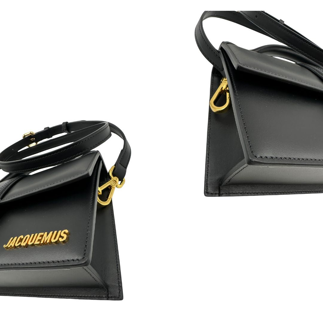 angoli borsa Jacquemus nella versione Le Grand Bambino in pelle nera, di lusso, originale, eccellenti condizioni, usata