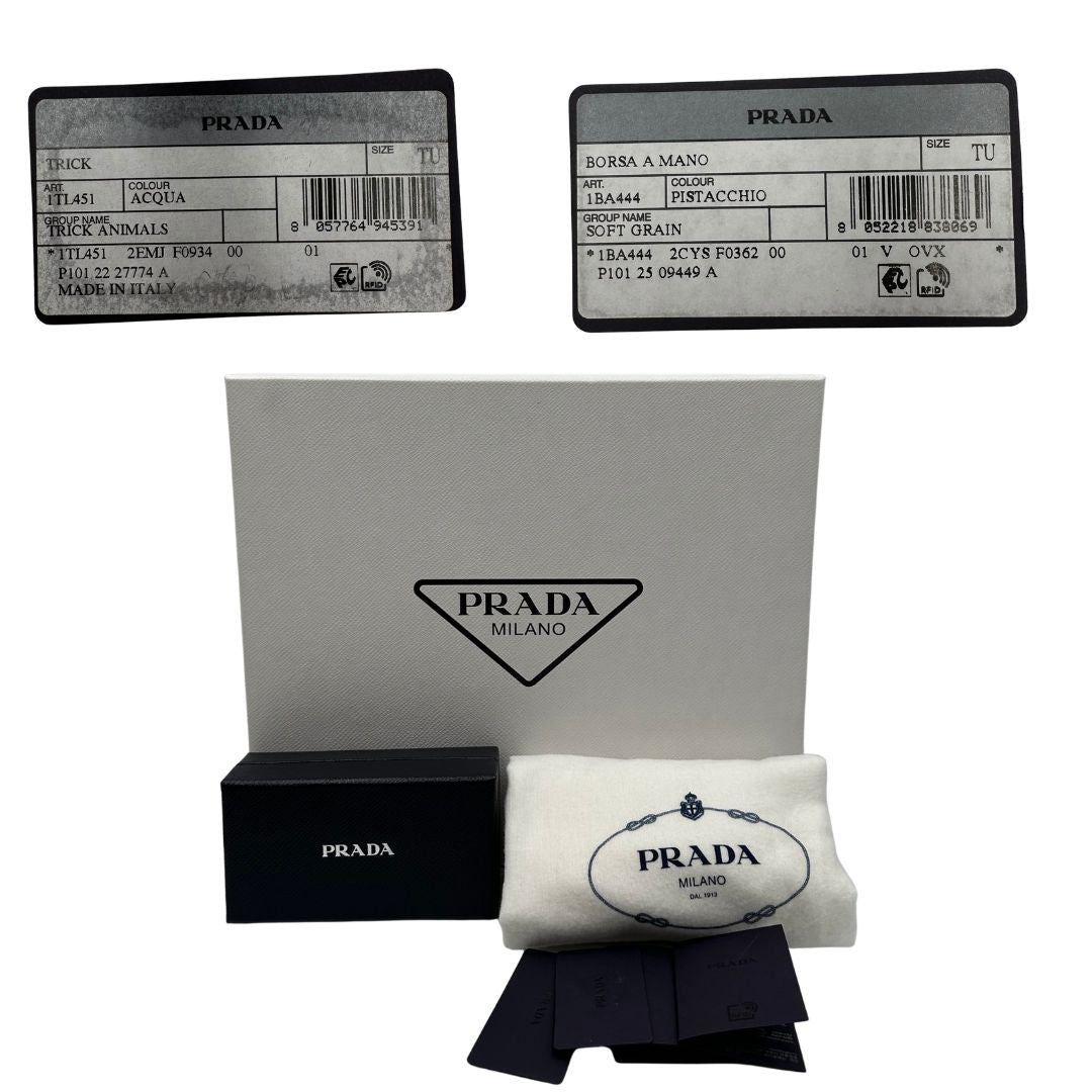 Borsa Darling Prada nella versione media color pistacchio impreziosita da harm amovibile e logo triangolo in metallo smaltato, di lusso, originale, eccellenti condizioni.