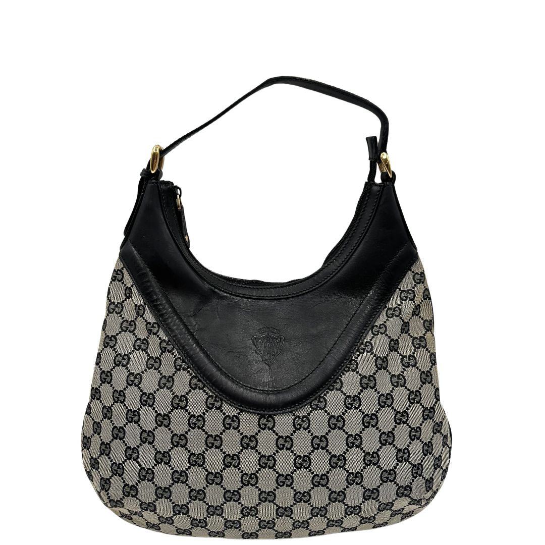 Borsa Gucci in tessuto GG con finiture in pelle blu notte, di lusso, originale, ottime condizioni.