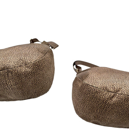 Angoli, Borsa Borbonese in tessuto nylon color beige trama occhio di pernice con finiture in pelle bronzo. Indossabile a spalla, a mano, oppure a tracolla. Originale, usata, di lusso, in ottime  condizioni.