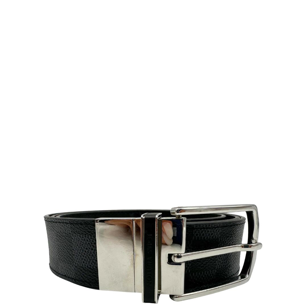 Cintura LV in canvas Damier Graphite, reversibile, di lusso, originale, ottime condizioni, usata.