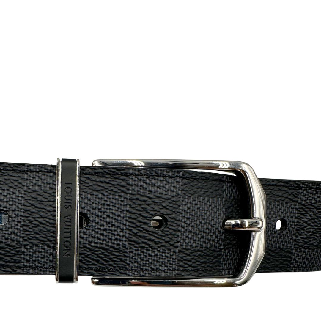 Cintura LV in canvas Damier Graphite, reversibile, di lusso, originale, ottime condizioni, usata.