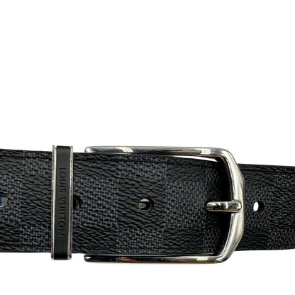 Cintura LV in canvas Damier Graphite, reversibile, di lusso, originale, ottime condizioni, usata.