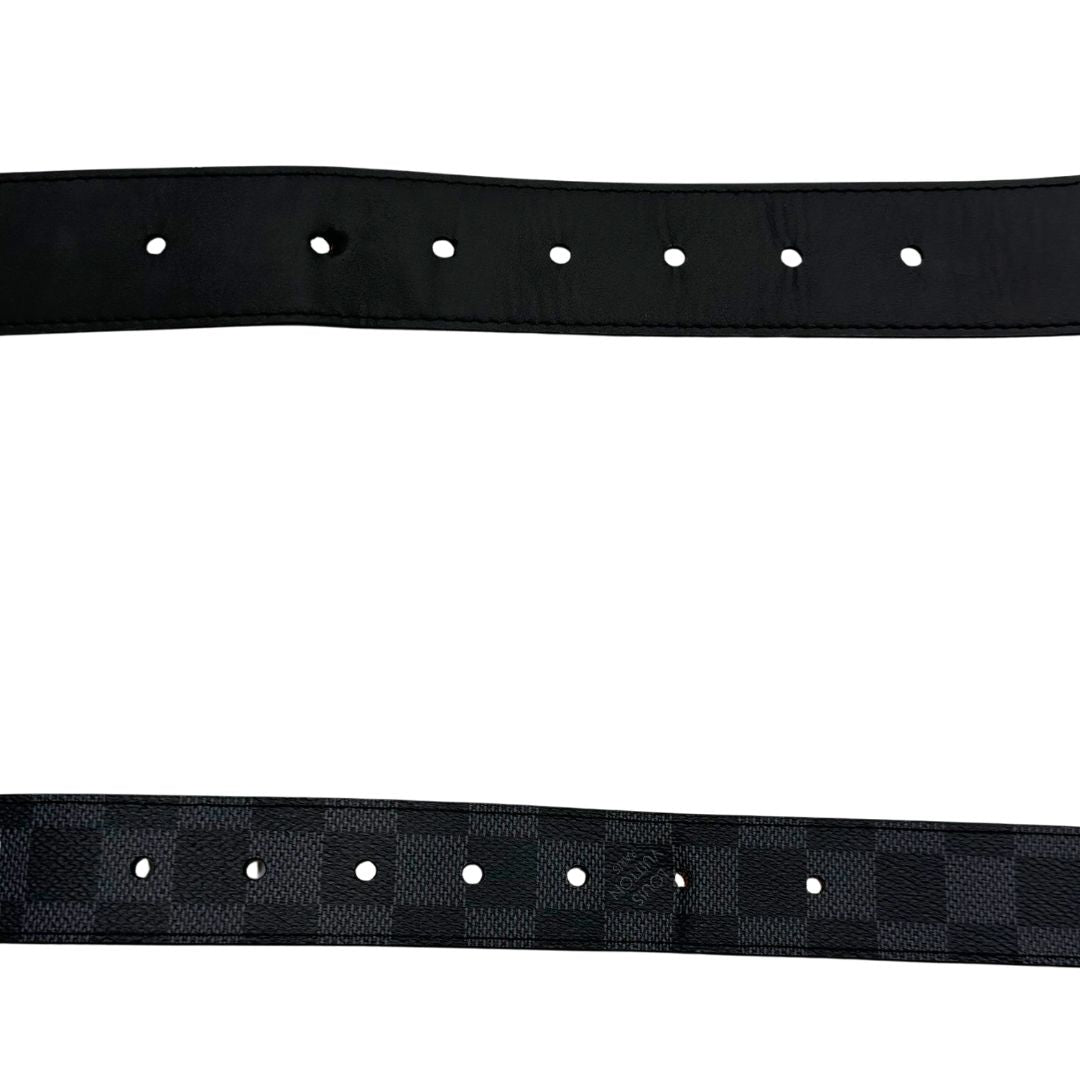 Cintura LV in canvas Damier Graphite, reversibile, di lusso, originale, ottime condizioni, usata.