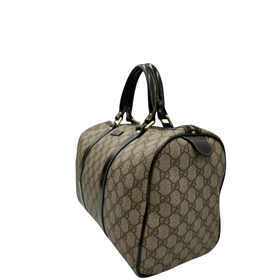 lato Bauletto Gucci GG Boston con finiture in pelle marroni, di lusso, originale, ottime condizioni. 