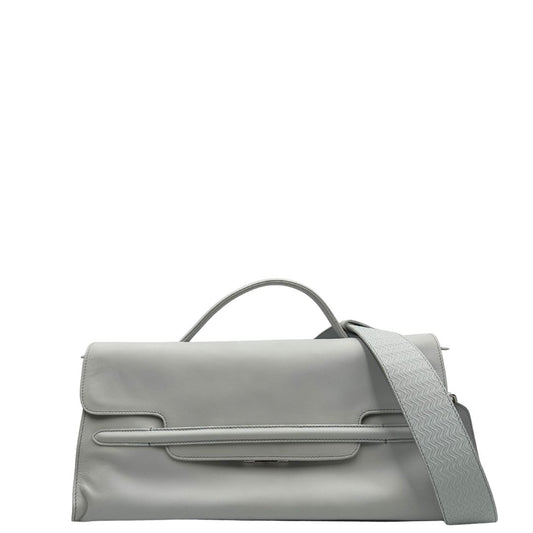 Front,  Borsa Zanellato Nina in pelle color bianco gesso con parti metalliche argentate; Indossabile a mano oppure a tracolla.